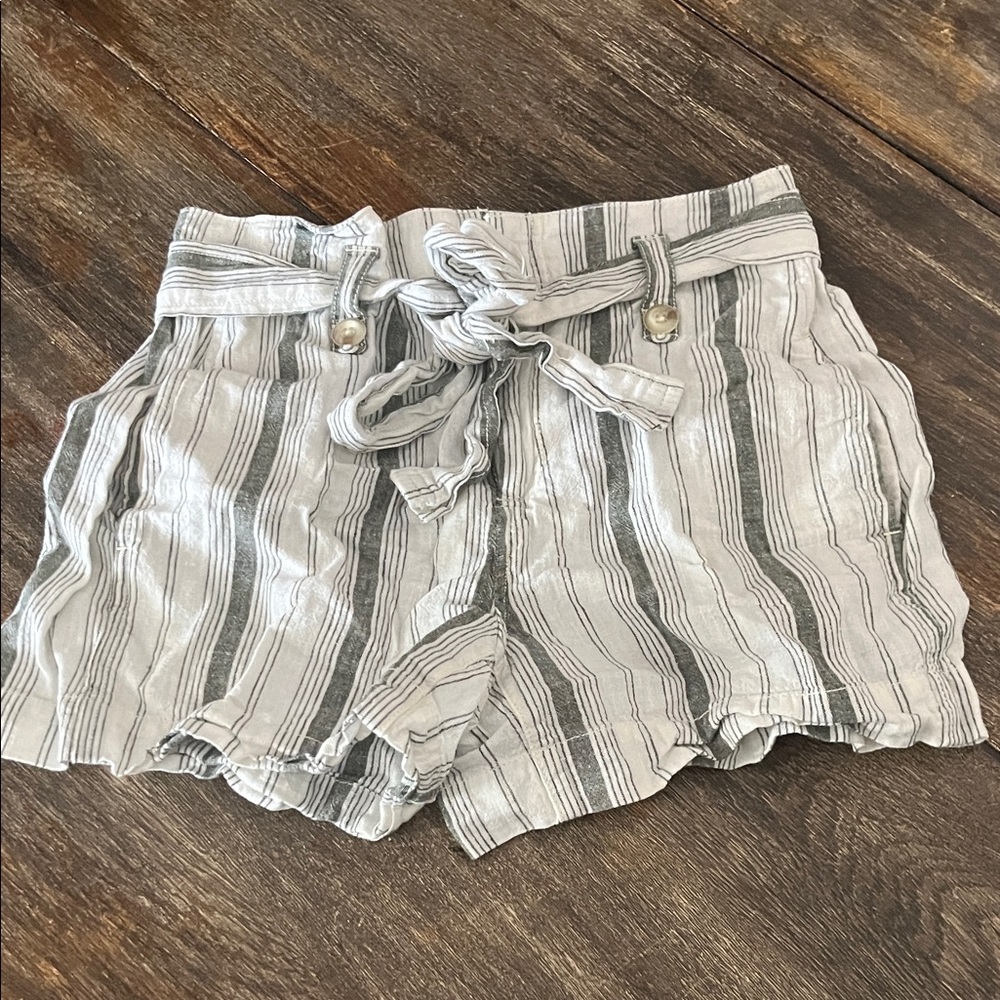 Anthropologie Green Striped Tie High Waist Shorts